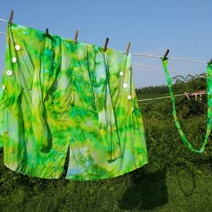 Green & Yellow Tie dye button dress/cover up